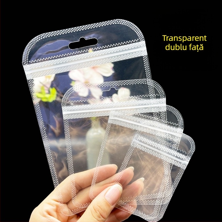 Pungi de ambalare pentru tălpi, pentru mai multe perechi, transparente, mata cu textură în dungi, auto-sealante, cu clapă de 3 cm