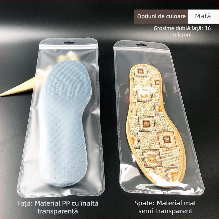 Pungi de ambalare pentru tălpi, pentru mai multe perechi, transparente, mata cu textură în dungi, auto-sealante, cu clapă de 3 cm