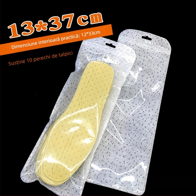 Pungi de ambalare pentru tălpi, pentru mai multe perechi, transparente, mata cu textură în dungi, auto-sealante, cu clapă de 3 cm