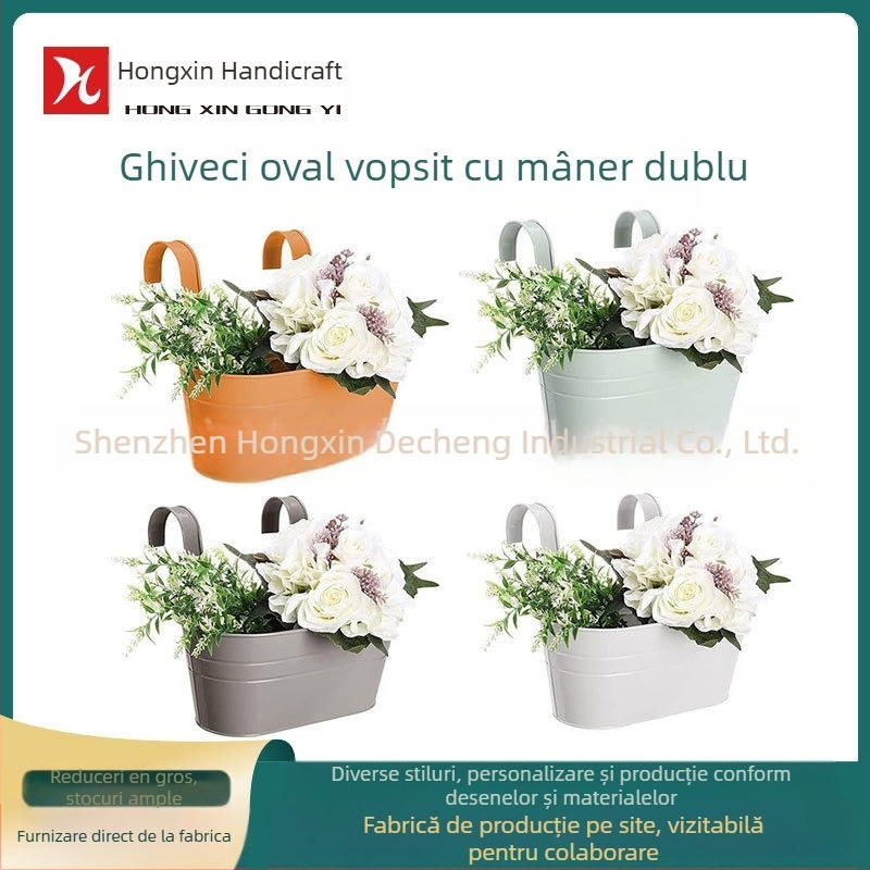 Găleată ovală din tablă metalică, cu cârlig pentru ghivece, finisaj vopsit, Hongxin