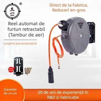 Rolă automată retractabilă pentru furtun de aer destinat uzului auto, Taiyi, carcasă din ABS, presiune de lucru 5-8 kg.