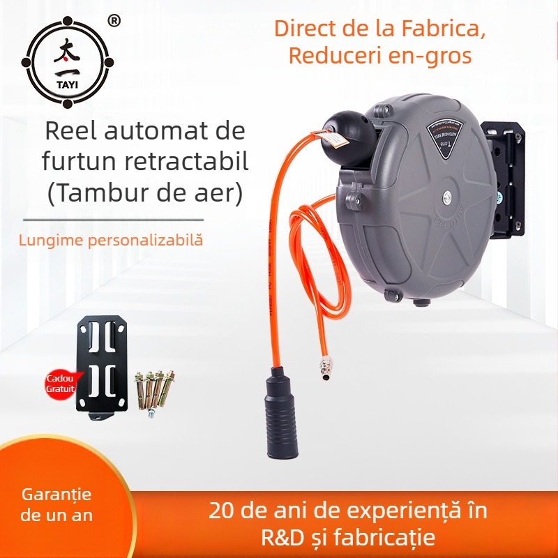 Rolă automată retractabilă pentru furtun de aer destinat uzului auto, Taiyi, carcasă din ABS, presiune de lucru 5-8 kg.