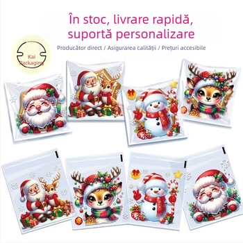 Sac de cadouri autoadeziv de Crăciun, cu motiv cartoon, senzație premium (Materiale: OPP + PET + CPP; Utilizare: depozitare și ambalare bijuterii; Brand: Kega)