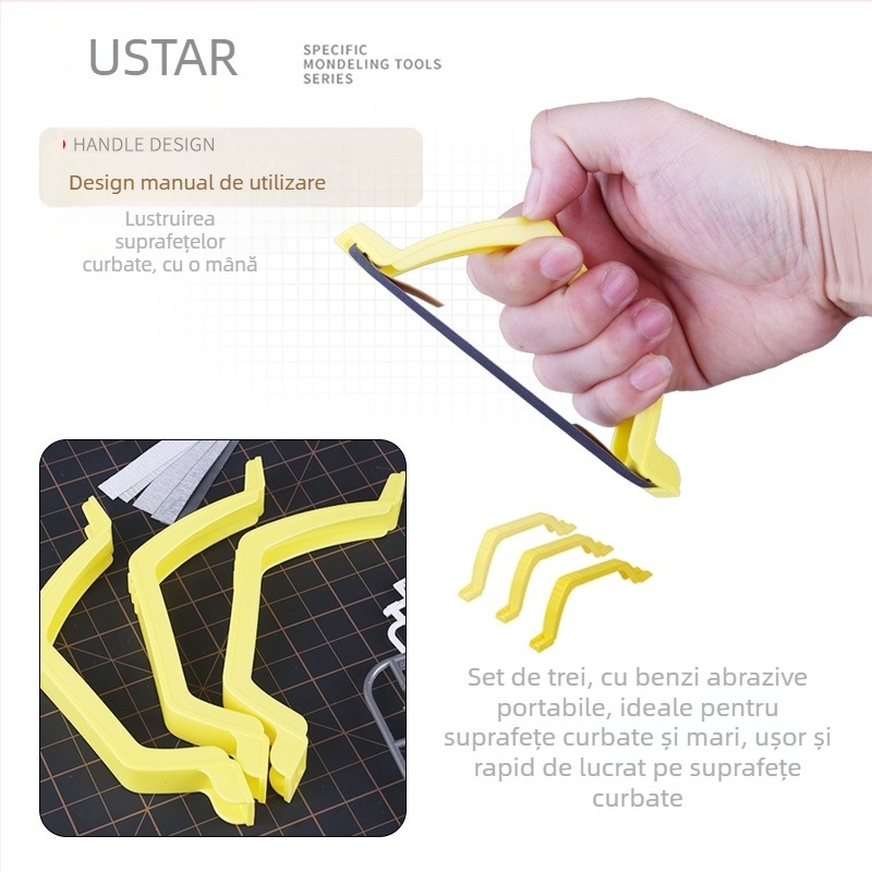 Șlefuitor în formă de arc 91606 pentru șlefuire și lustruire a suprafețelor curbate, cu 6 tipuri de șmirguri; Brand Yousuida; Material plastic