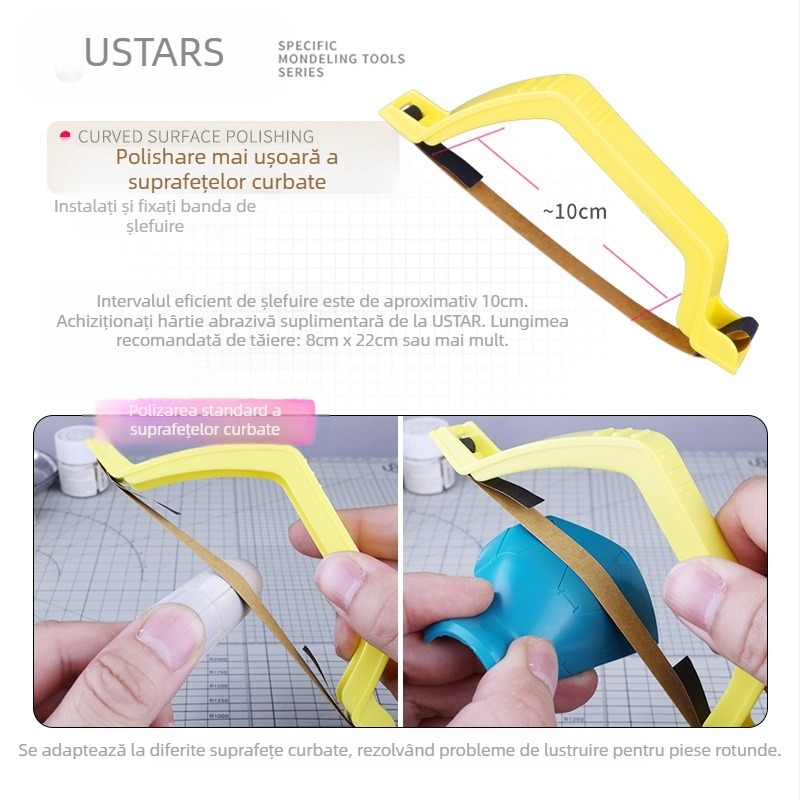 Șlefuitor în formă de arc 91606 pentru șlefuire și lustruire a suprafețelor curbate, cu 6 tipuri de șmirguri; Brand Yousuida; Material plastic