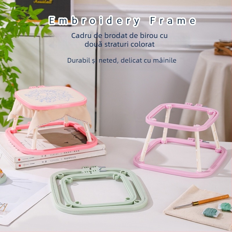 Qingfei Cadru de broderie pe masă din plastic ABS, dublu-strat, reglabil, în stil franțuzesc pentru broderie cu cruci