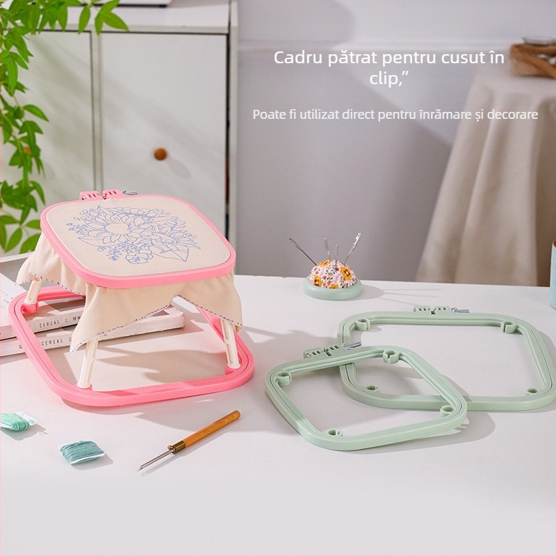 Qingfei Cadru de broderie pe masă din plastic ABS, dublu-strat, reglabil, în stil franțuzesc pentru broderie cu cruci