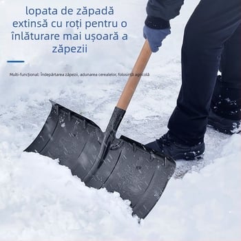 Lopată de zăpadă din oțel mangan, construcție monobloc, întărită prin călire și margine întărită, cu roată, pentru îndepărtarea zăpezii afară