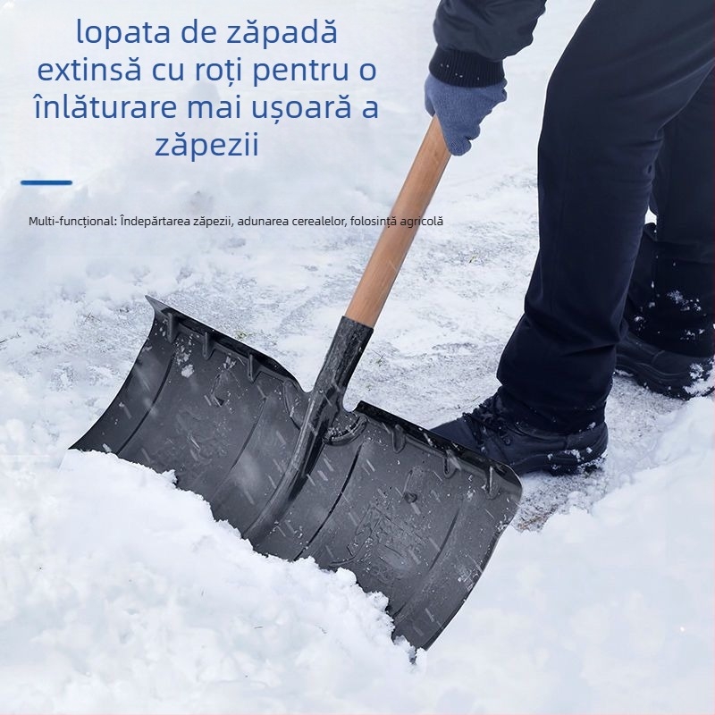 Lopată de zăpadă din oțel mangan, construcție monobloc, întărită prin călire și margine întărită, cu roată, pentru îndepărtarea zăpezii afară
