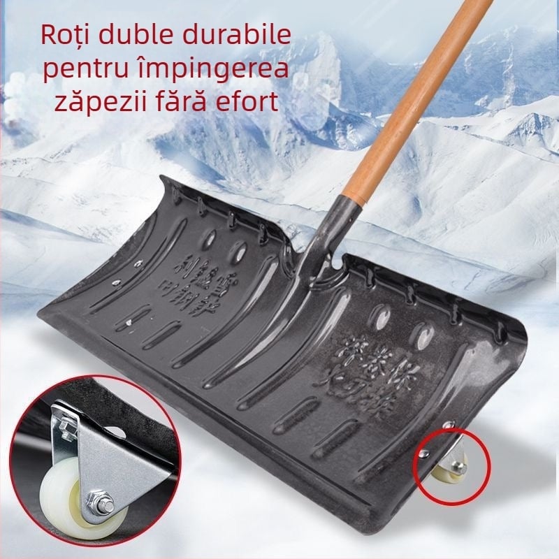 Lopată de zăpadă din oțel mangan, construcție monobloc, întărită prin călire și margine întărită, cu roată, pentru îndepărtarea zăpezii afară