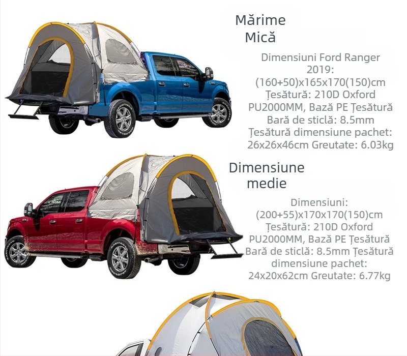 Cort de camping pentru pickup, cort spate, 4 sezoane, pentru 3-4 persoane, țevi din fibră de sticlă, material Oxford 210D, impermeabil 2000-3000 mm