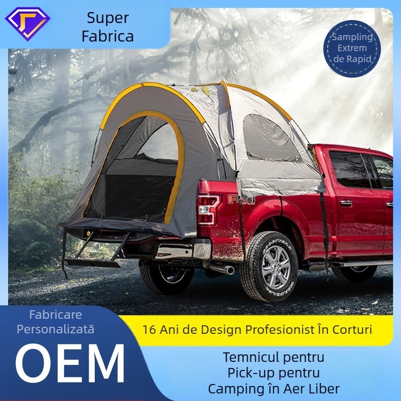 Cort de camping pentru pickup, cort spate, 4 sezoane, pentru 3-4 persoane, țevi din fibră de sticlă, material Oxford 210D, impermeabil 2000-3000 mm