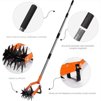 Isunpro Cultivator rotativ reglabil 2 în 1 pentru combaterea buruienilor și afânarea solului, pentru grădină