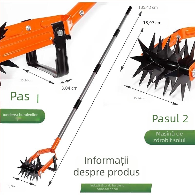Isunpro Cultivator rotativ reglabil 2 în 1 pentru combaterea buruienilor și afânarea solului, pentru grădină