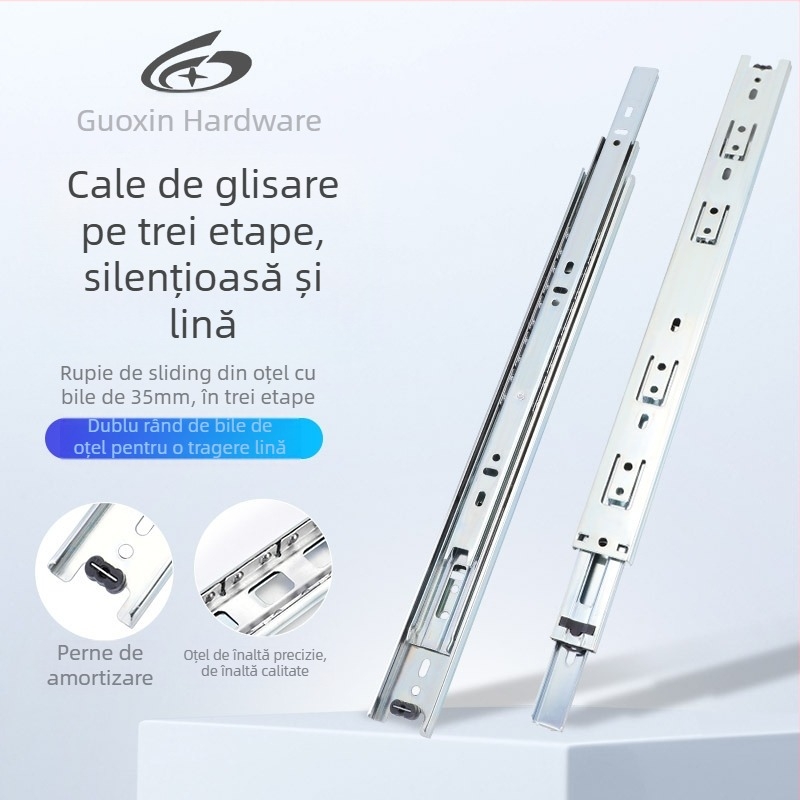 Șină de glisare pentru sertare cu amortizor – Modelul 35, oțel, galvanizat, Brand Guxin, Stil modern minimalist