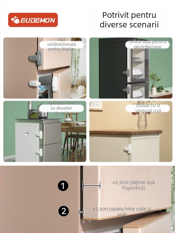 Încuietoare de ușă frigider – Clips de fixare, set din 2 piese pentru uși plate, model actualizat pentru uși concave-convexe