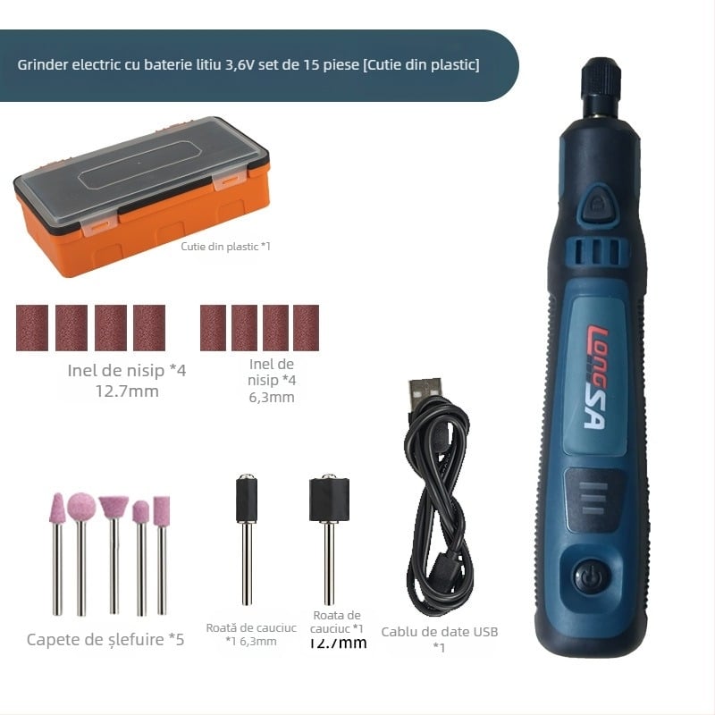 Unealtă portabilă electrică pentru lustruire și gravură pe jad, cu cap de freză, baterie Li-ion, 3.7V, cablu 0.6 m, greutate 0.5 kg