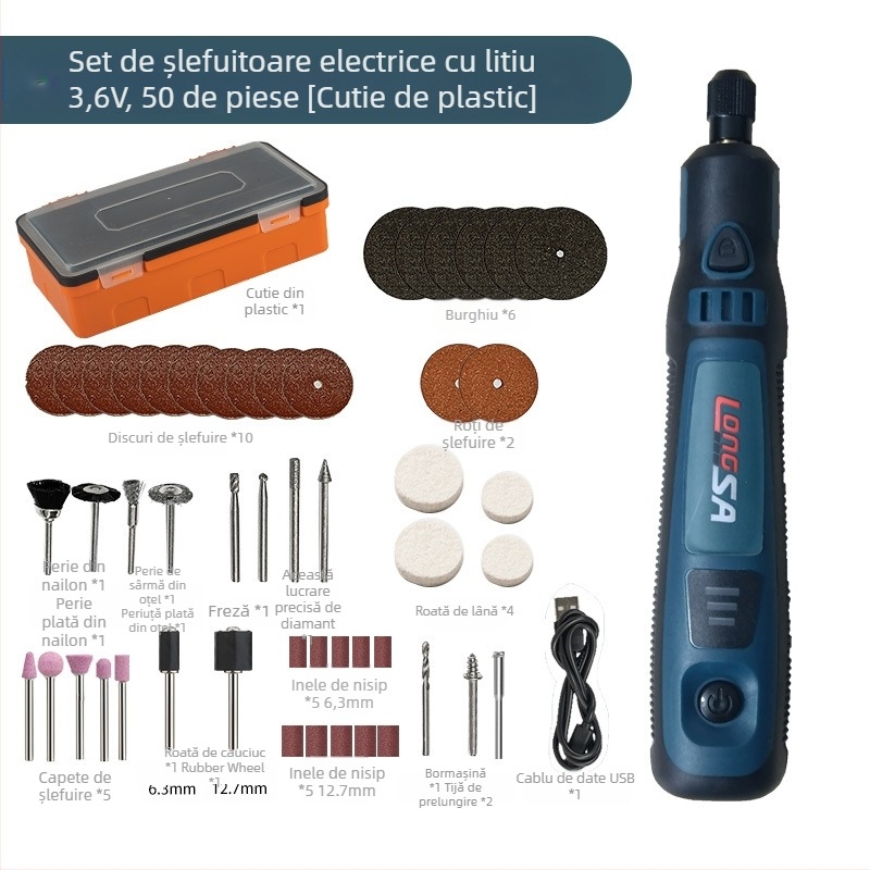 Unealtă portabilă electrică pentru lustruire și gravură pe jad, cu cap de freză, baterie Li-ion, 3.7V, cablu 0.6 m, greutate 0.5 kg