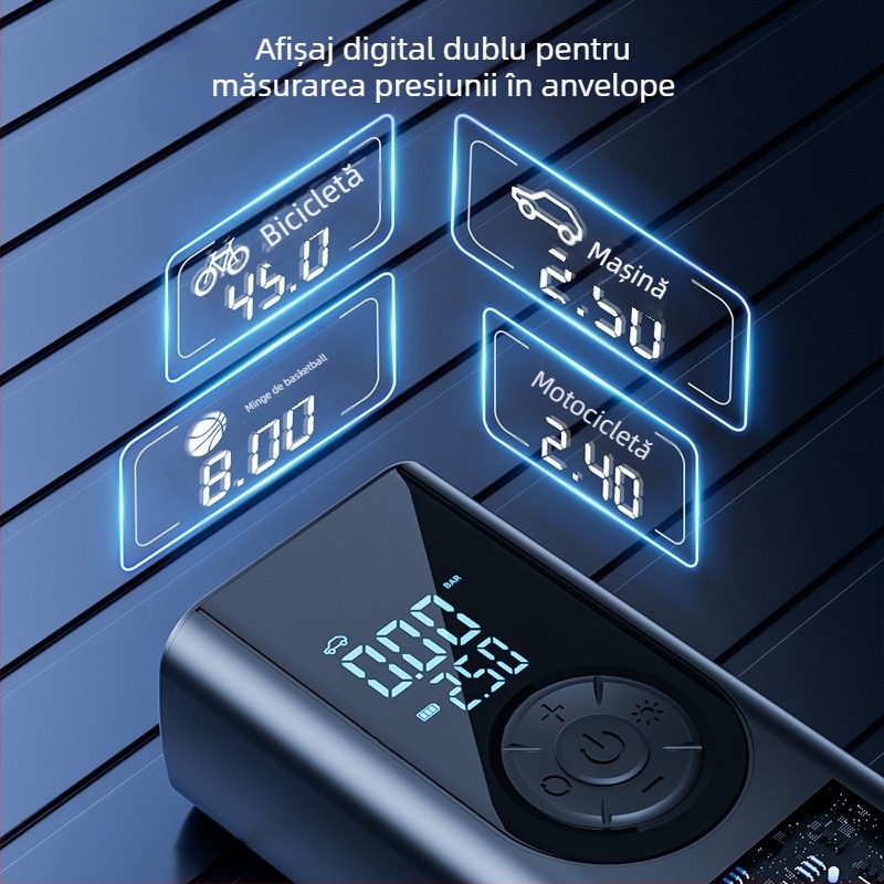 Shunwei pompă de aer pentru mașină fără fir, cu afișaj digital, 11.1V, 100W, debit 30 L/min