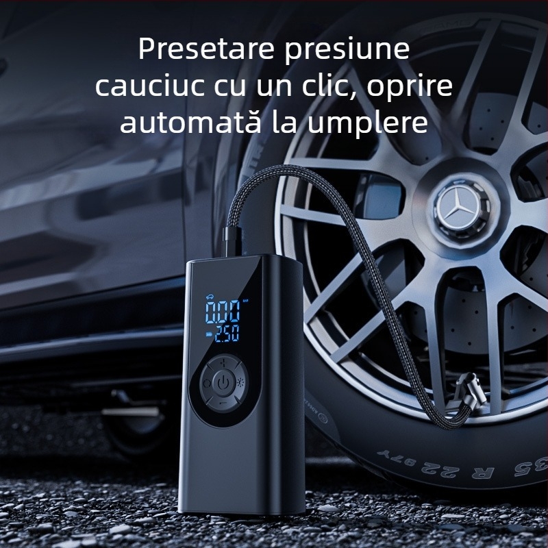 Shunwei pompă de aer pentru mașină fără fir, cu afișaj digital, 11.1V, 100W, debit 30 L/min