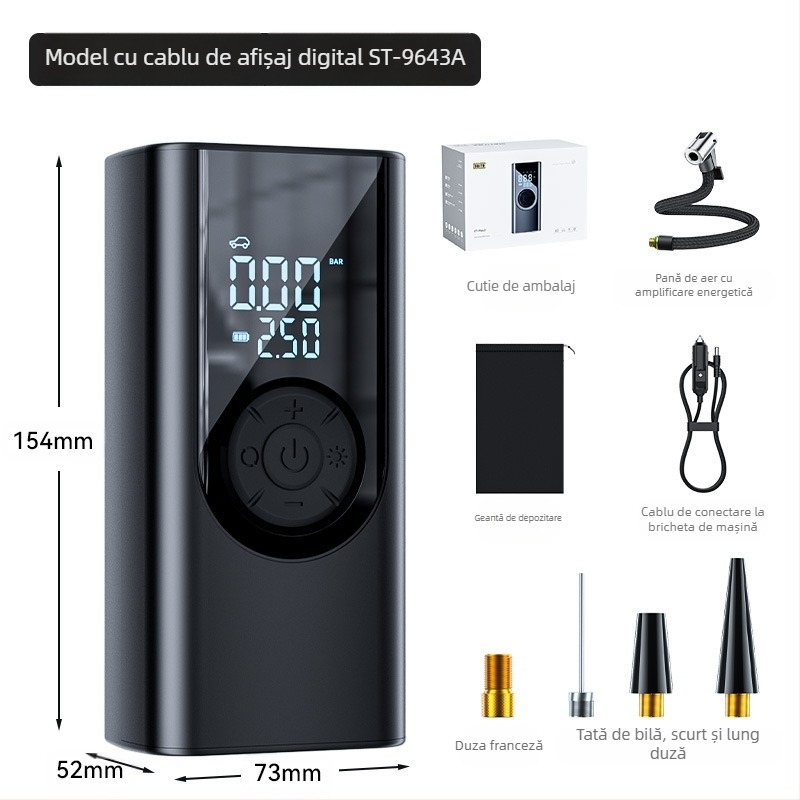 Shunwei pompă de aer pentru mașină fără fir, cu afișaj digital, 11.1V, 100W, debit 30 L/min