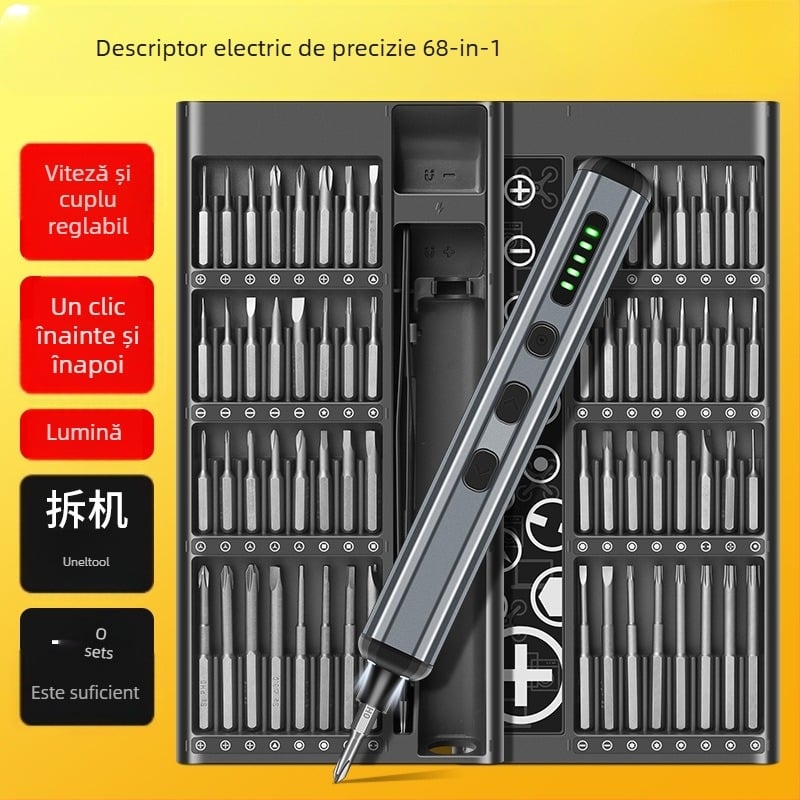 Set de șurubelnițe electrice multifuncțional 68‑în‑1, reîncărcabil – oțel carbon