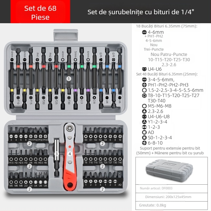 Set de șurubelnițe: multifuncțional, cu capete Philips și Torx speciale, cu suport sleeve, biti din oțel carbon