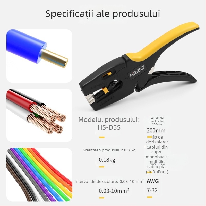 Clește automate pentru dezizolarea cablurilor - unealtă multifuncțională pentru electricieni, dezizolare și tăiere cabluri (Brand: HESO; Greutate: 180 g; Specificații: 8)