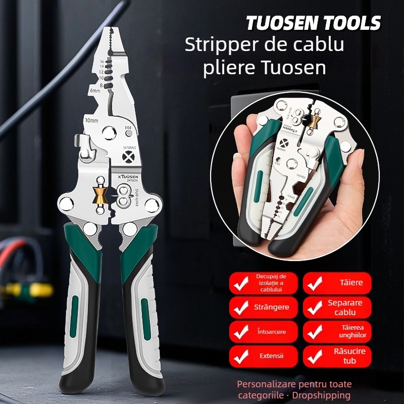 XTUOSEN Clește pliabil pentru dezizolarea cablurilor, vârf ascuțit, greutate 0,19 kg, model 241023