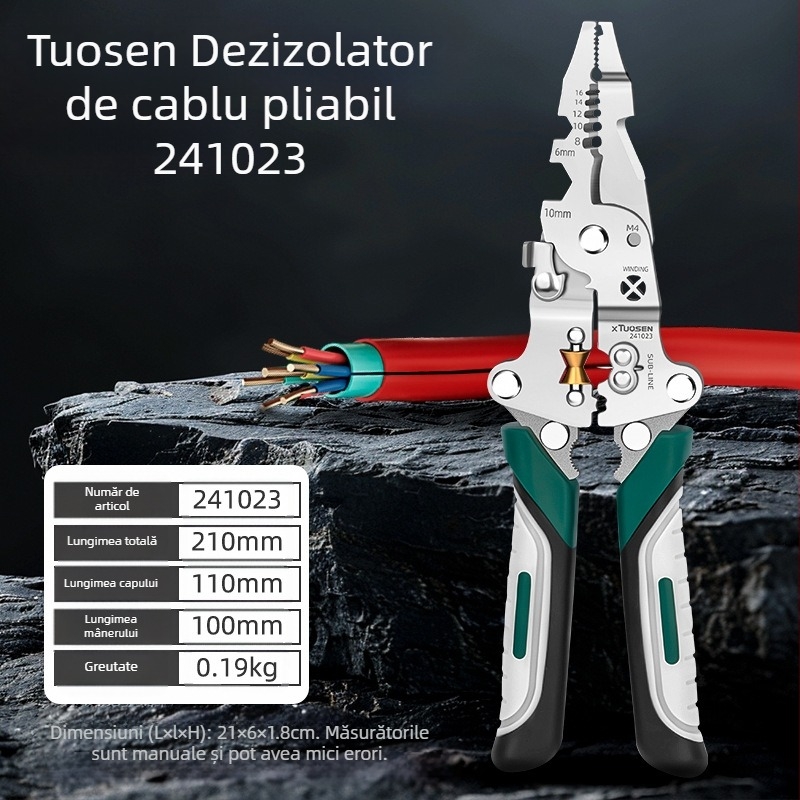 XTUOSEN Clește pliabil pentru dezizolarea cablurilor, vârf ascuțit, greutate 0,19 kg, model 241023