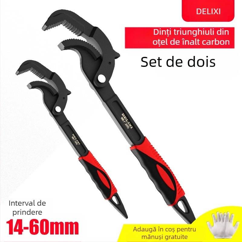 Set de chei universale cu cheie reglabilă, cheie pentru conducte și clește multifuncțional