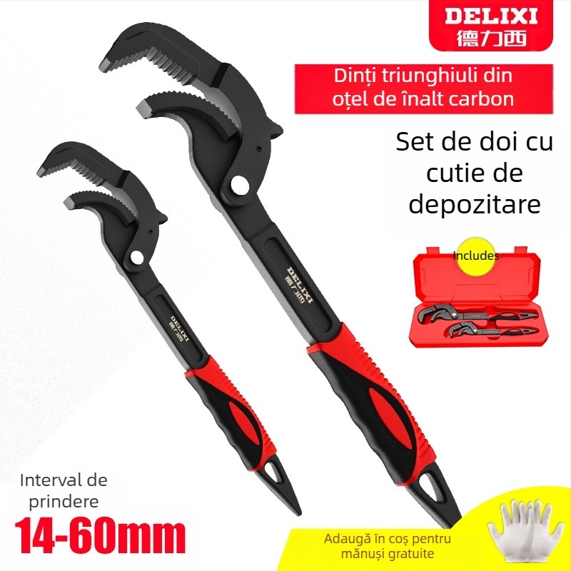Set de chei universale cu cheie reglabilă, cheie pentru conducte și clește multifuncțional