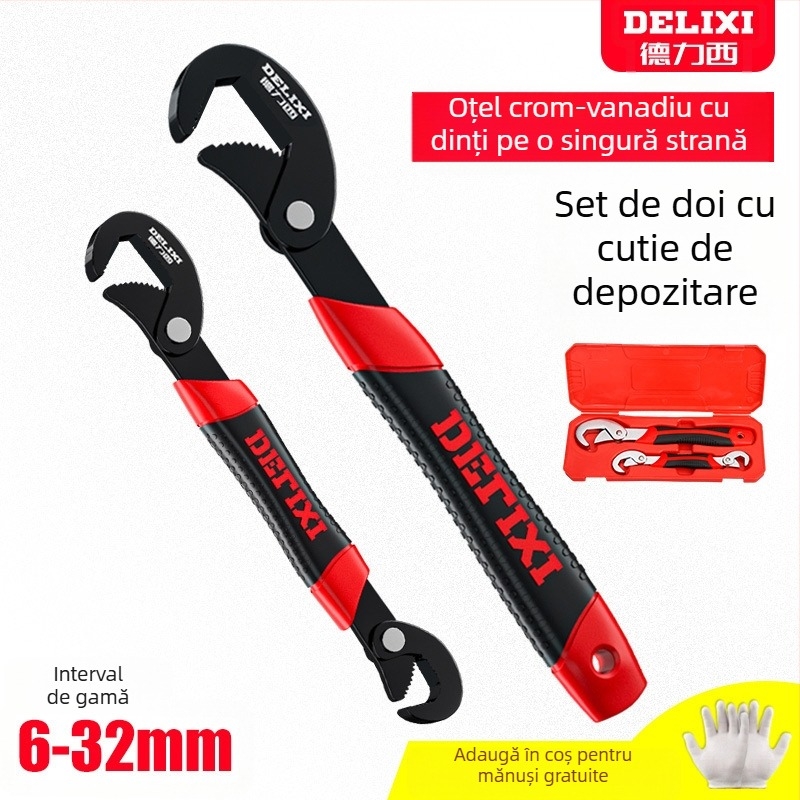 Set de chei universale cu cheie reglabilă, cheie pentru conducte și clește multifuncțional