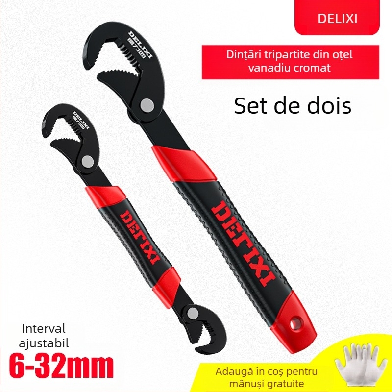 Set de chei universale cu cheie reglabilă, cheie pentru conducte și clește multifuncțional