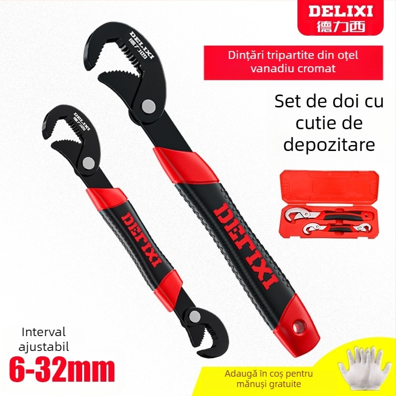 Set de chei universale cu cheie reglabilă, cheie pentru conducte și clește multifuncțional