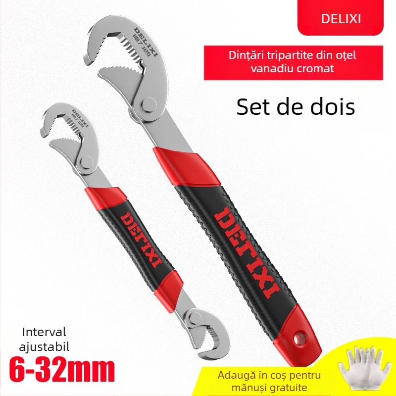 Set de chei universale cu cheie reglabilă, cheie pentru conducte și clește multifuncțional