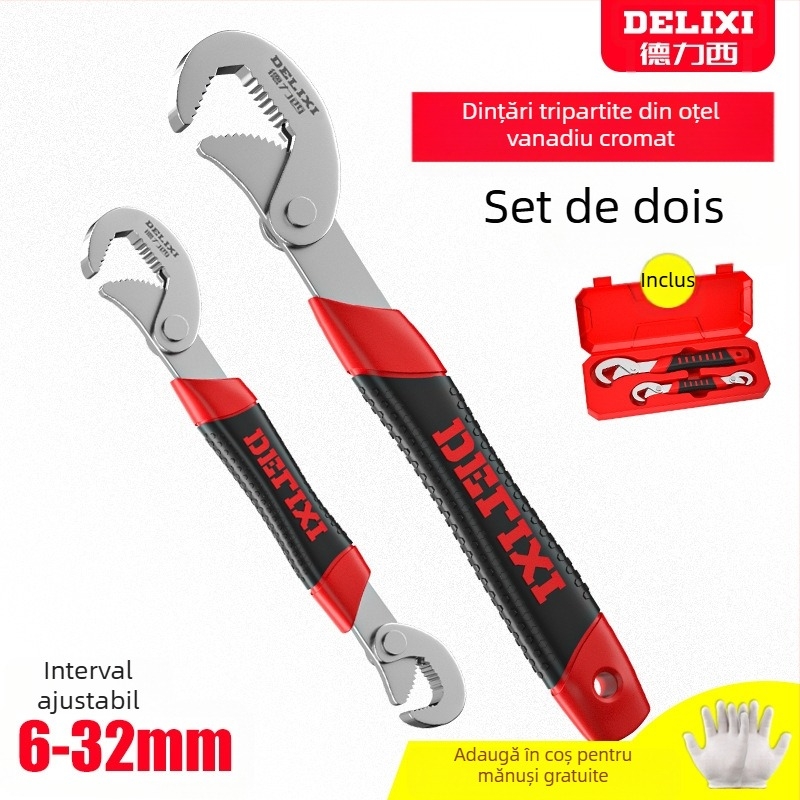 Set de chei universale cu cheie reglabilă, cheie pentru conducte și clește multifuncțional