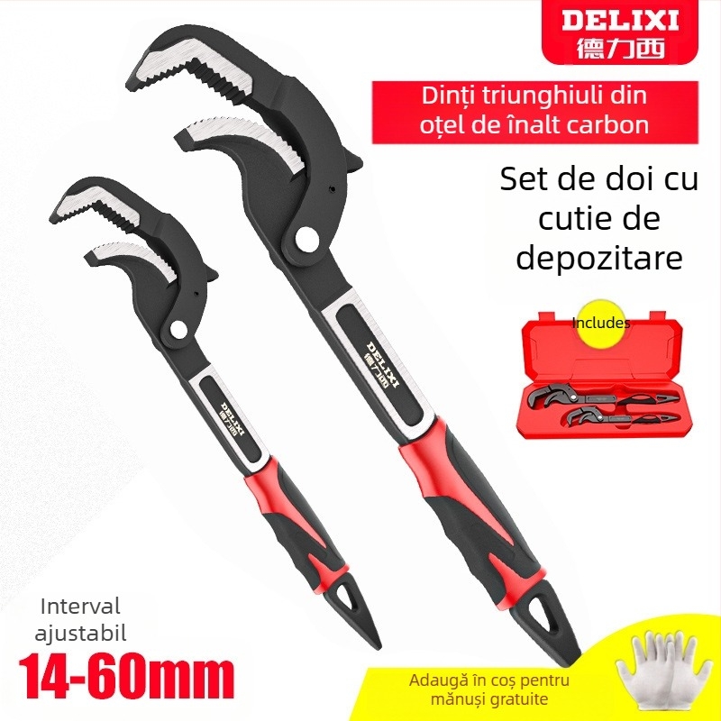 Set de chei universale cu cheie reglabilă, cheie pentru conducte și clește multifuncțional