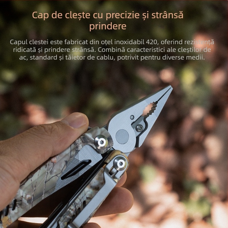 Clește multifuncțional pliabil cu nas subțire pentru camping – construcție din oțel inoxidabil, mânere din oțel inoxidabil 420, design pliant, include biti de extindere, greutate 284 g