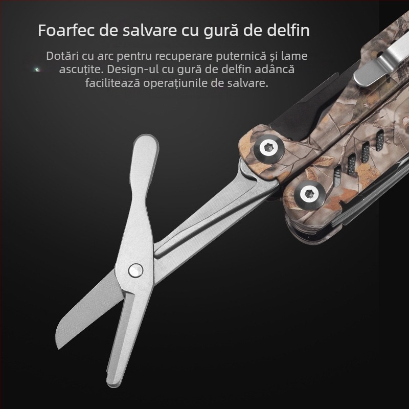 Clește multifuncțional pliabil cu nas subțire pentru camping – construcție din oțel inoxidabil, mânere din oțel inoxidabil 420, design pliant, include biti de extindere, greutate 284 g