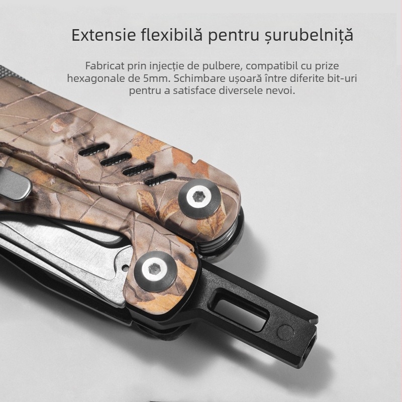 Clește multifuncțional pliabil cu nas subțire pentru camping – construcție din oțel inoxidabil, mânere din oțel inoxidabil 420, design pliant, include biti de extindere, greutate 284 g