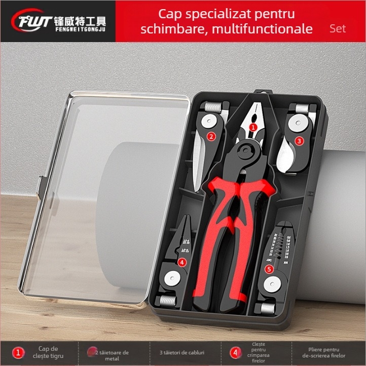 Clește pentru electricieni, clește multifuncțional cu mecanism excentric de economisire a efortului, clește universal industrial pentru tăierea sârmelor, capacitate de tăiere 4,6 mm