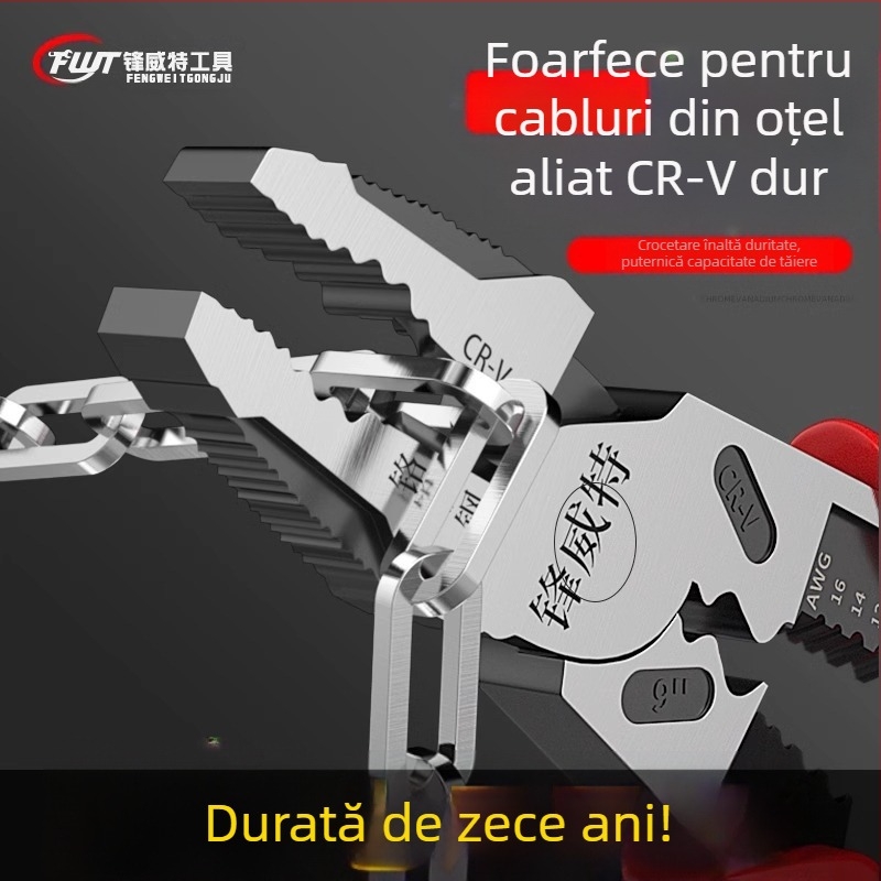 Clește pentru electricieni, clește multifuncțional cu mecanism excentric de economisire a efortului, clește universal industrial pentru tăierea sârmelor, capacitate de tăiere 4,6 mm