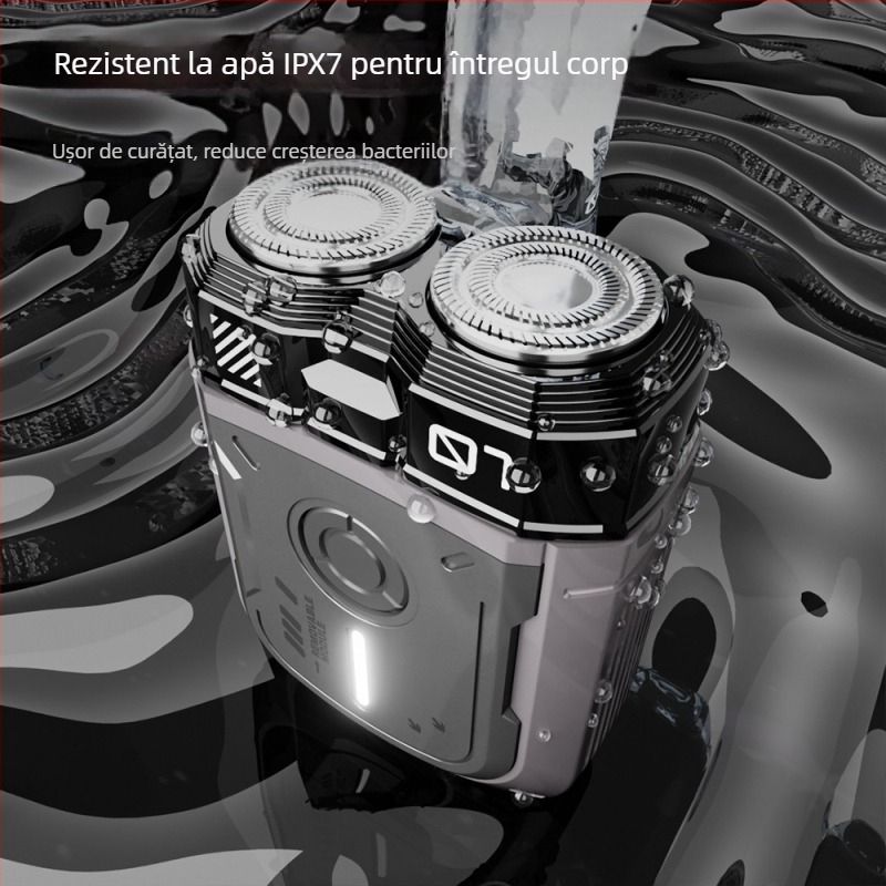 Aparat electric de ras pentru uz umed și uscat, pentru întregul corp, cu baterie încorporată, cap rotativ cu două lame, cap flotant, motor cu perii