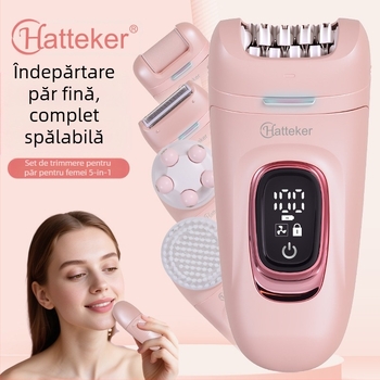 HATTEKER HT-582 USB – Aparat electric de îndepărtat părul, 5 în 1 pentru întreg corpul, cap din oțel inoxidabil, utilizare umedă și uscată, ras pentru față și masaj facial