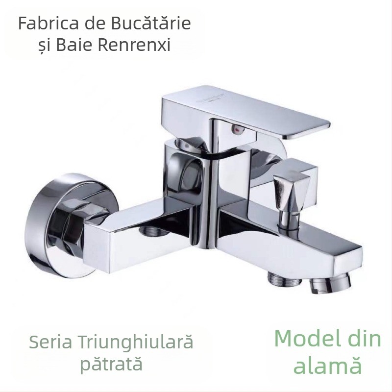 Robinet de duș din cupru, amestecător cu apă caldă/rece, cap de duș triplu, model AT049, intrări de 15 mm