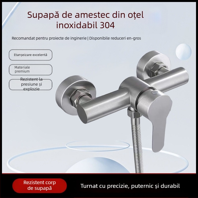 Robinet de duș din oțel inoxidabil, încastrat, amestecător cu cartuș ceramic