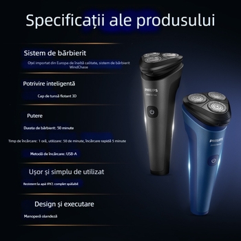 Philips aparat de ras electric pentru bărbați, umed și uscat, cap rotativ cu 3 lame, cap plutitor, baterie încorporată reîncărcabilă, corp complet lavabil, Seria 2 S2509