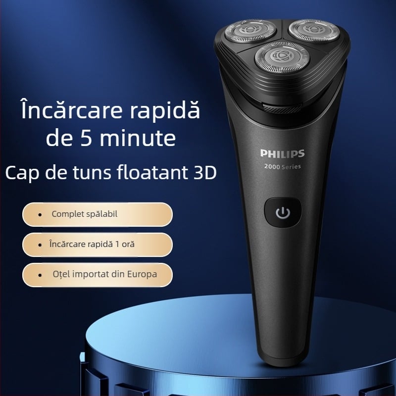 Philips aparat de ras electric pentru bărbați, umed și uscat, cap rotativ cu 3 lame, cap plutitor, baterie încorporată reîncărcabilă, corp complet lavabil, Seria 2 S2509