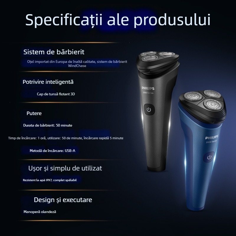 Philips aparat de ras electric pentru bărbați, umed și uscat, cap rotativ cu 3 lame, cap plutitor, baterie încorporată reîncărcabilă, corp complet lavabil, Seria 2 S2509